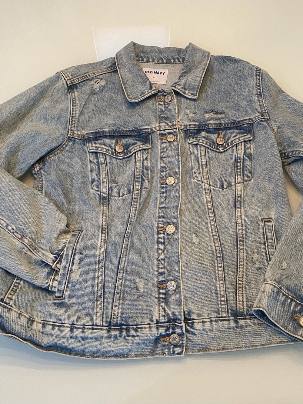 Old Navy Light Wash Distressed Denim Jacket Button Front Jean Jacket Women